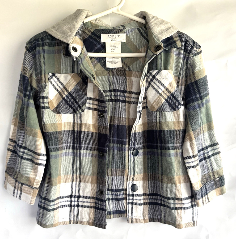 Aspen Kids Hooded Flannel Plaid Shirt Boys 24 m long sleeve